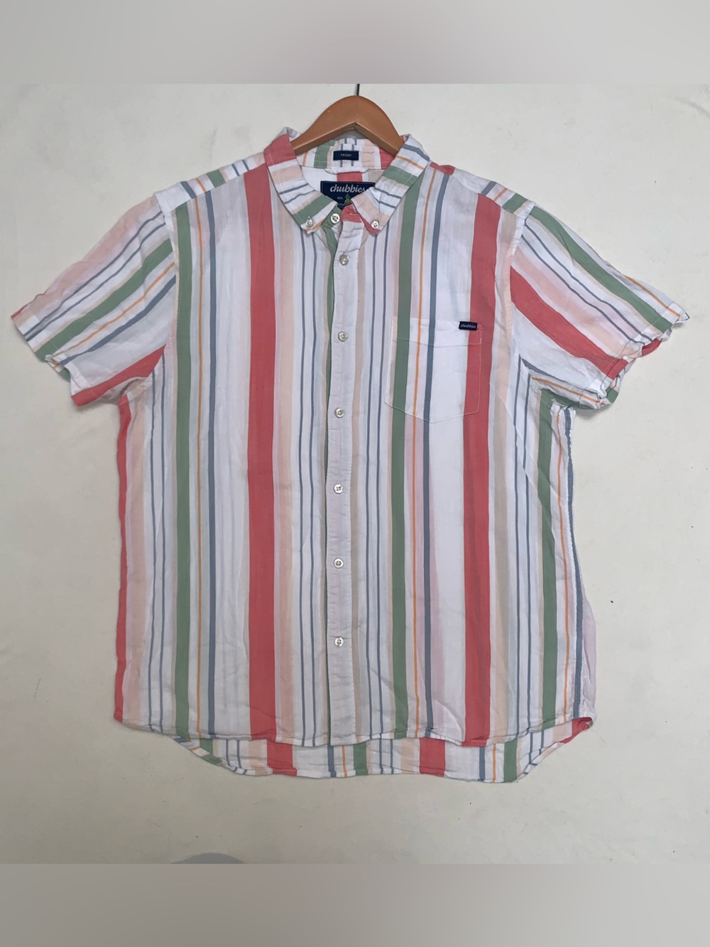 Chubbies Friday Shirt Stripe Button Up Sweet Mariona Sz L Men Short Sleeve Beach